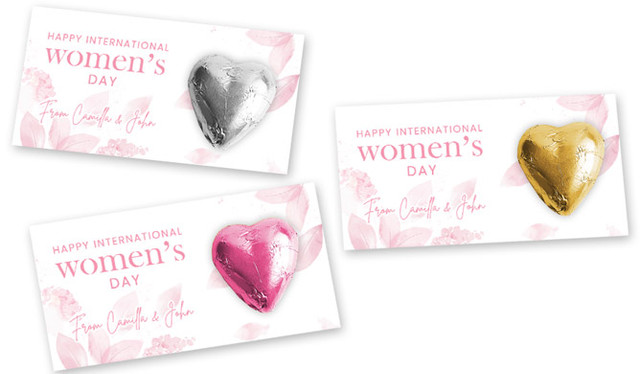 Pink Leaves Womens Day Chocolate Heart Card