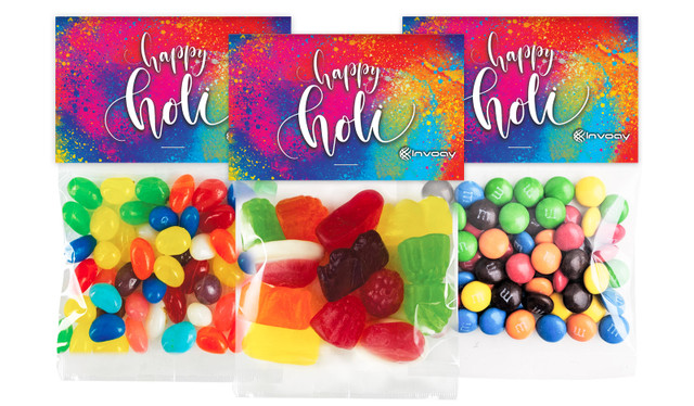Red Branded Holi Custom Lolly Bag With Topper