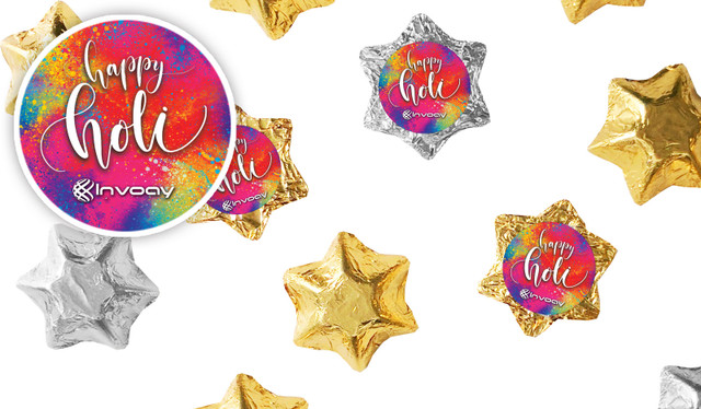 Red Branded Holi Foil Chocolate Stars