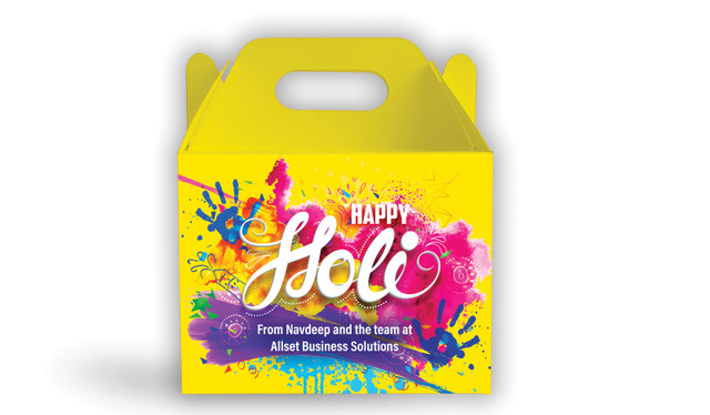 Yellow Branded Holi Gable Favour Box 