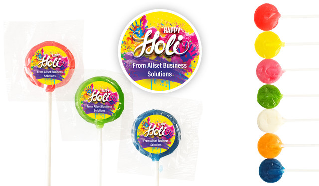 Yellow Branded Holi Custom 3cm Mini Lollipops