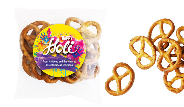 Yellow Branded Holi Bag Of Pretzels
