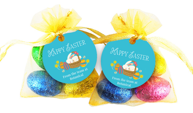 Blue Bunny Basket Easter Egg Organza Bag With Tag