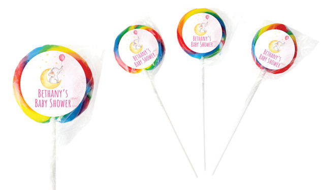 Elephant Moon Pink Baby Shower Personalised Lollipop