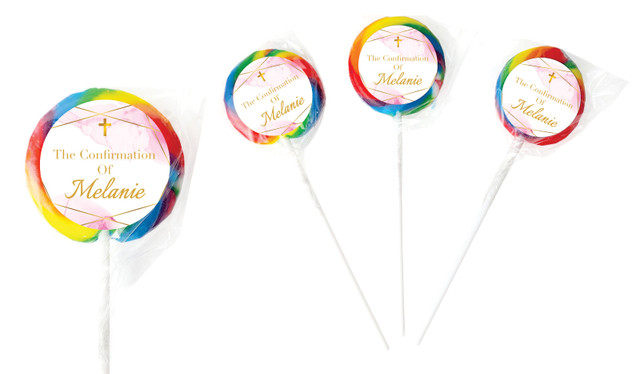 Pink Watercolour with Gold Confirmation Personalised Lollipops