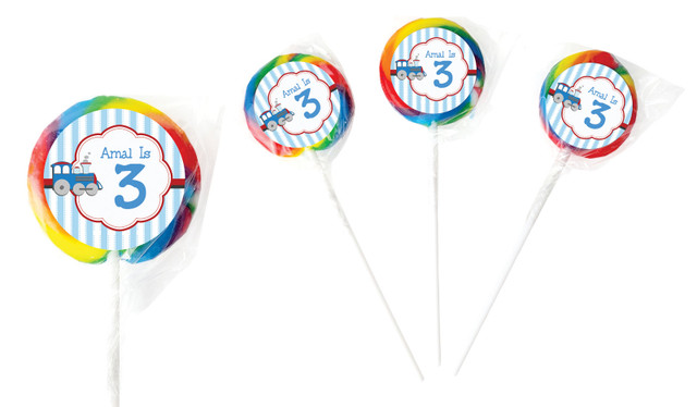 Toy Train Design On Rainbow Lollipop