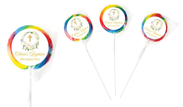 Rose Wreath Personalised Christening Lollipop