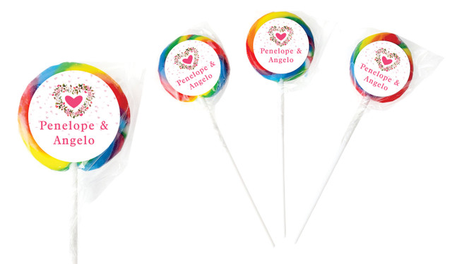 Heart Shaped Floral Wedding Personalised Lollipops