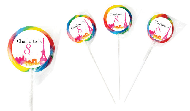 Paris Watercolour Personalised Lollipops - Australia's #1 Kids Party Supplies