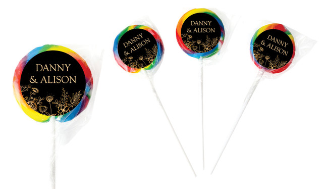 Flowers On Black Wedding Personalised Lollipops