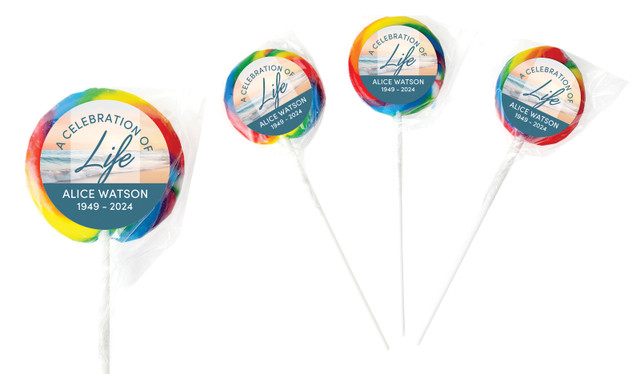 Beautiful Beach Funeral Personalised Lollipops