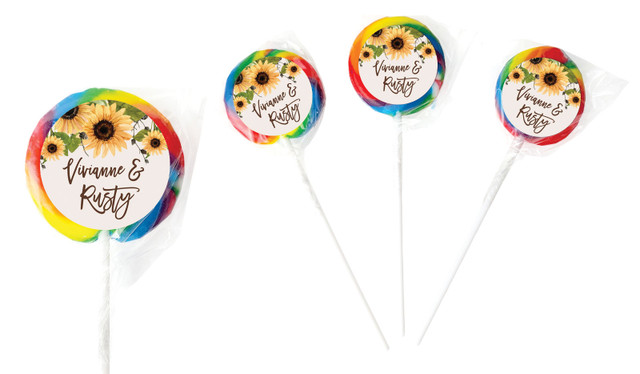 Rustic Sunflower Wedding Personalised Lollipops