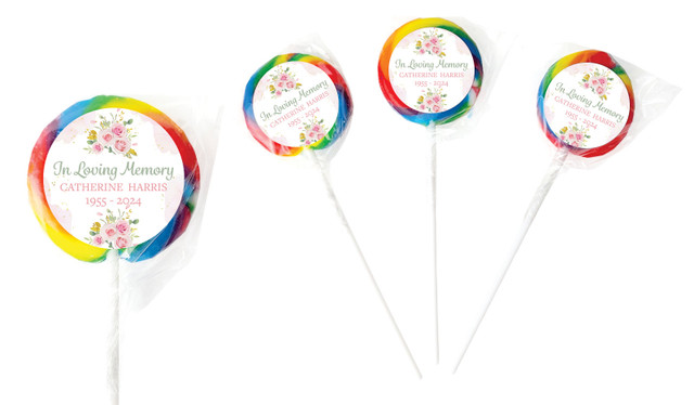 Pink Floral Funeral Personalised Lollipops