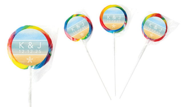 Beach Watercolour Personalised Wedding Lollipops