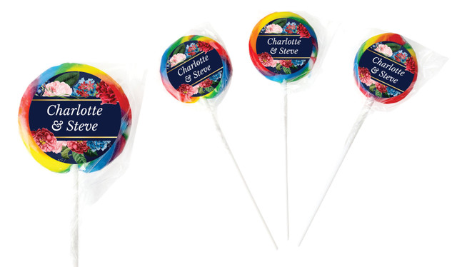 Floral Frame On Navy Personalised Wedding Lollipops