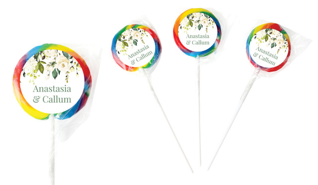White Roses Hanging Personalised Wedding Lollipops