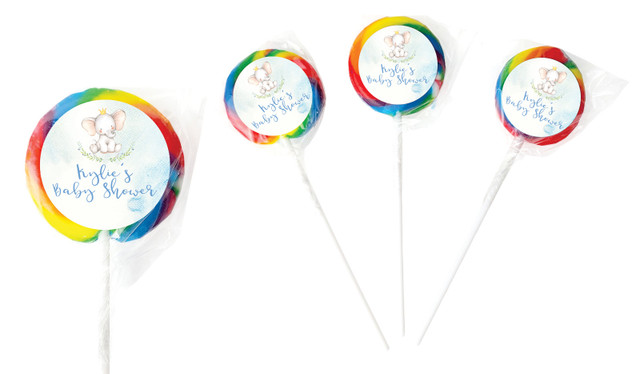 Sitting Elephant Blue Baby Shower Personalised Lollipop