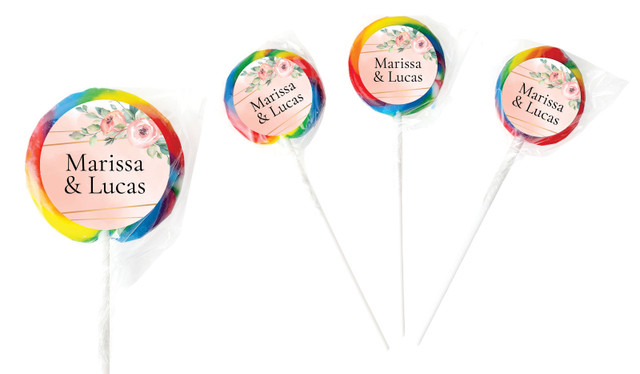 Gold Rings On Peach Wedding Personalised Lollipops