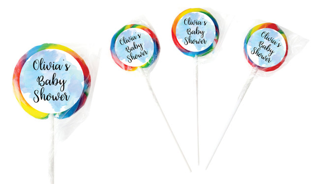 A Splash Of Watercolour Blue Baby Shower Personalised Lollipops