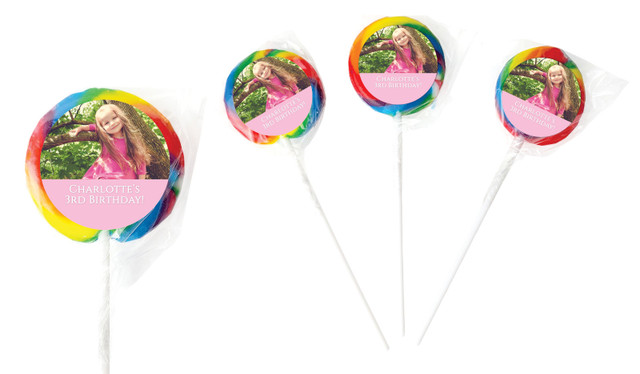 Add A Photo Pink Design On Rainbow Lollipop