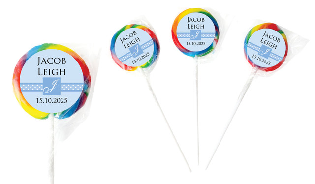 Initial In Blue Personalised Christening Lollipop