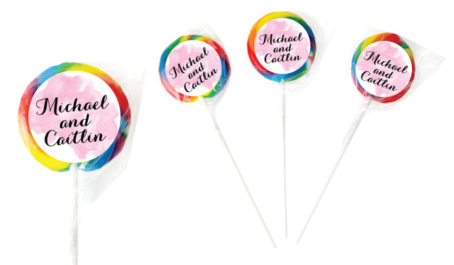 A Splash Of Pink Watercolour Personalised Wedding Lollipops