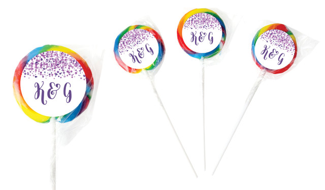 Confetti Purple Personalised Wedding Lollipops