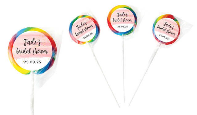 Pink Watercolour Personalised Bridal Shower Lollipops