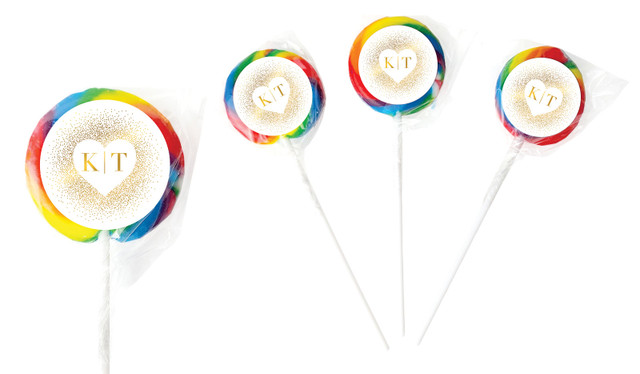 Heart Gold Confetti Personalised Wedding Lollipops