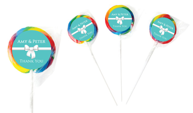 Turquoise Blue Bow Personalised Engagement Lollipops