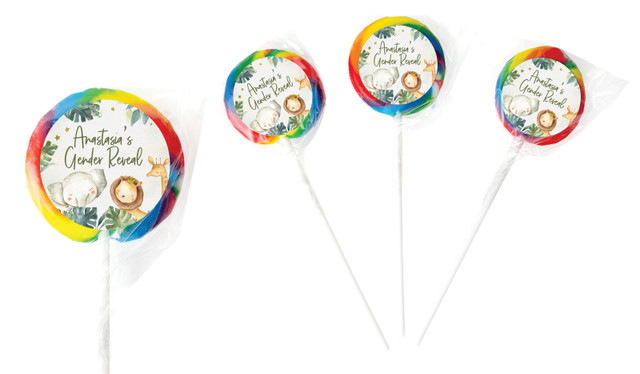 Animals On Safari Gender Reveal Personalised Lollipop