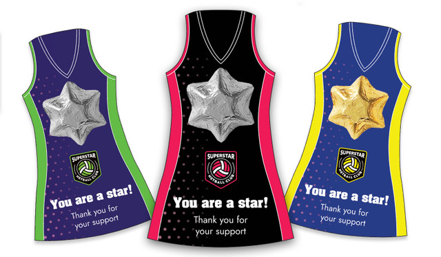 Personalised Netball Dress Chocolate Star Card