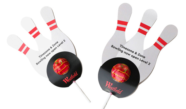 Ten Pin Bowling Lollipops In Custom Pop Holder