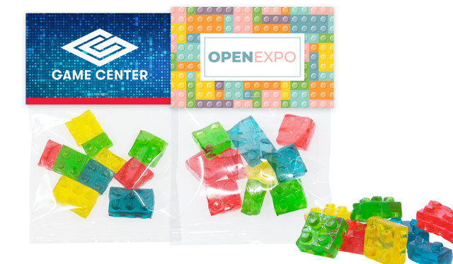 Branded Gummi Lego Blocks Lolly Bags With Topper