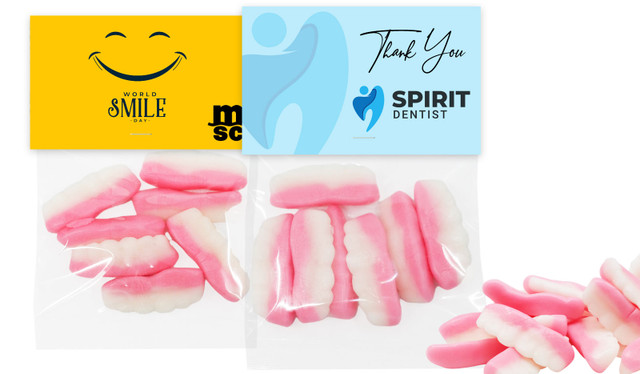 Branded False Teeth Lolly Bags With Topper