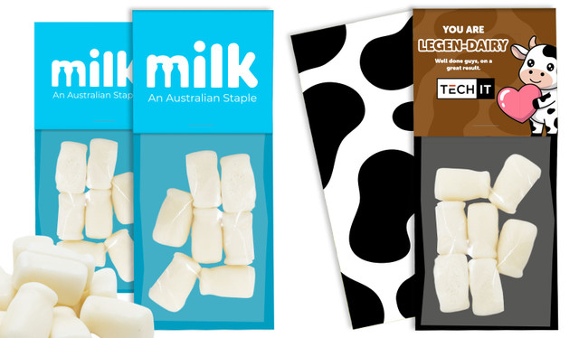 Milk Bottle 30g Branded Lolly Bag With Extended Topper