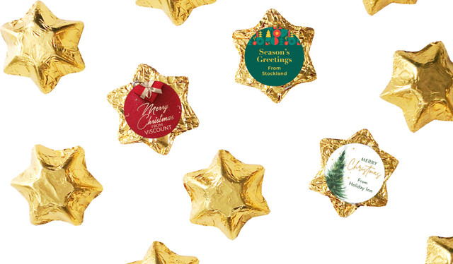 Braned Christmas Chocolate Stars In Gold Or Silver Foil