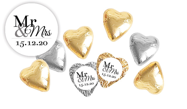 Mr & Mrs Announcement Personalised Foil Chocolate Hearts