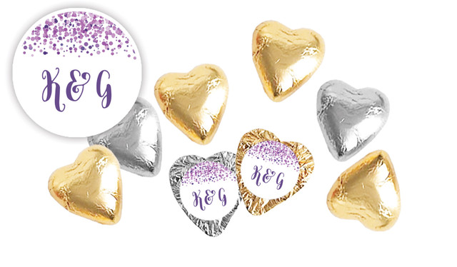 Purple Confetti Personalised Foil Chocolate Hearts