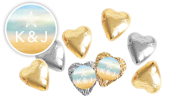 Beach Watercolour Personalised Foil Chocolate Hearts