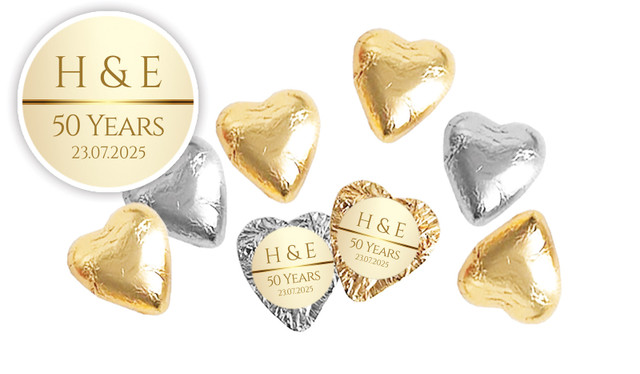 50th Anniversary Personalised Foil Chocolate Hearts