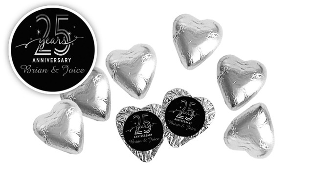 Big Number Silver Anniversary Personalised Foil Chocolate Hearts