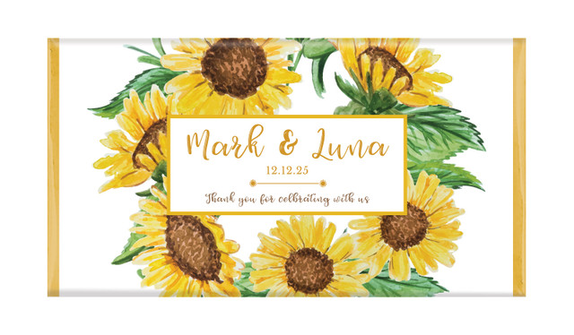 Sunflower Personalised Wedding Chocolate Bars