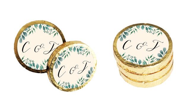 Branches On Cream Personalised Wedding Chocolate Coins