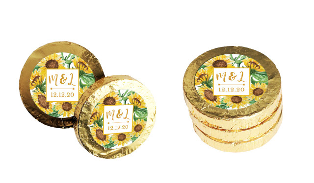 Sunflower Personalised Wedding Chocolate Coins