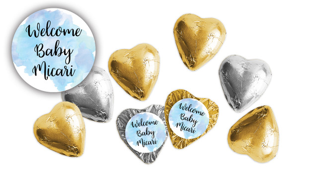 A Splash Of Watercolour Blue Birth Announcement Hearts
