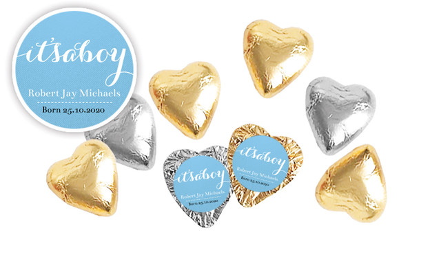 Flowing It's A Boy Personalised Foil Chocolate Hearts