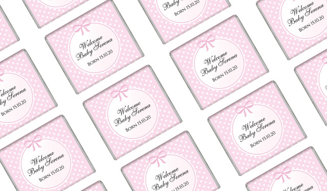Polkadots In Pink Birth Announcement Mini Chocolates