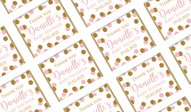 Pink Gold Confetti Custom Baby Shower Mini Chocolates