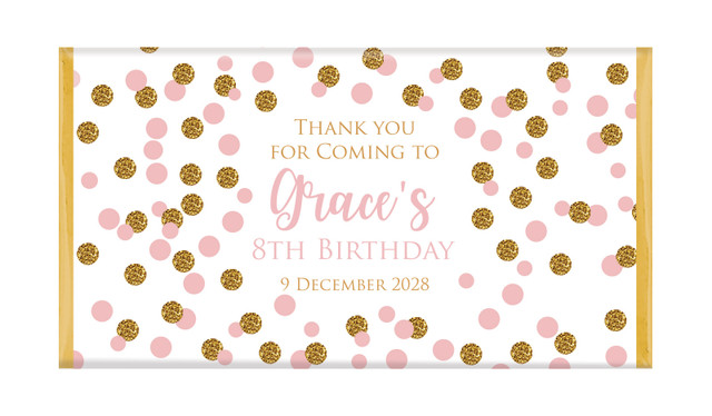 Pink Gold Confetti Personalised Birthday Chocolate Bar